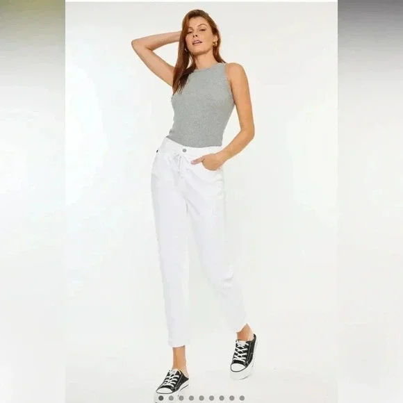 Kancan women’s Queens Ultra High Rise Slouch Fit White Drawstring Jeans size 30 - Picture 2 of 15